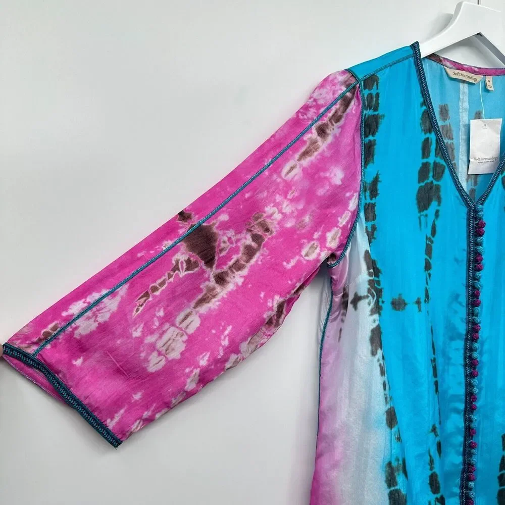 Soft Surroundings Curacao Tunic Top Shirt Medium 100% Silk Tie Dye New NO TANK‎ - Picture 8 of 13
